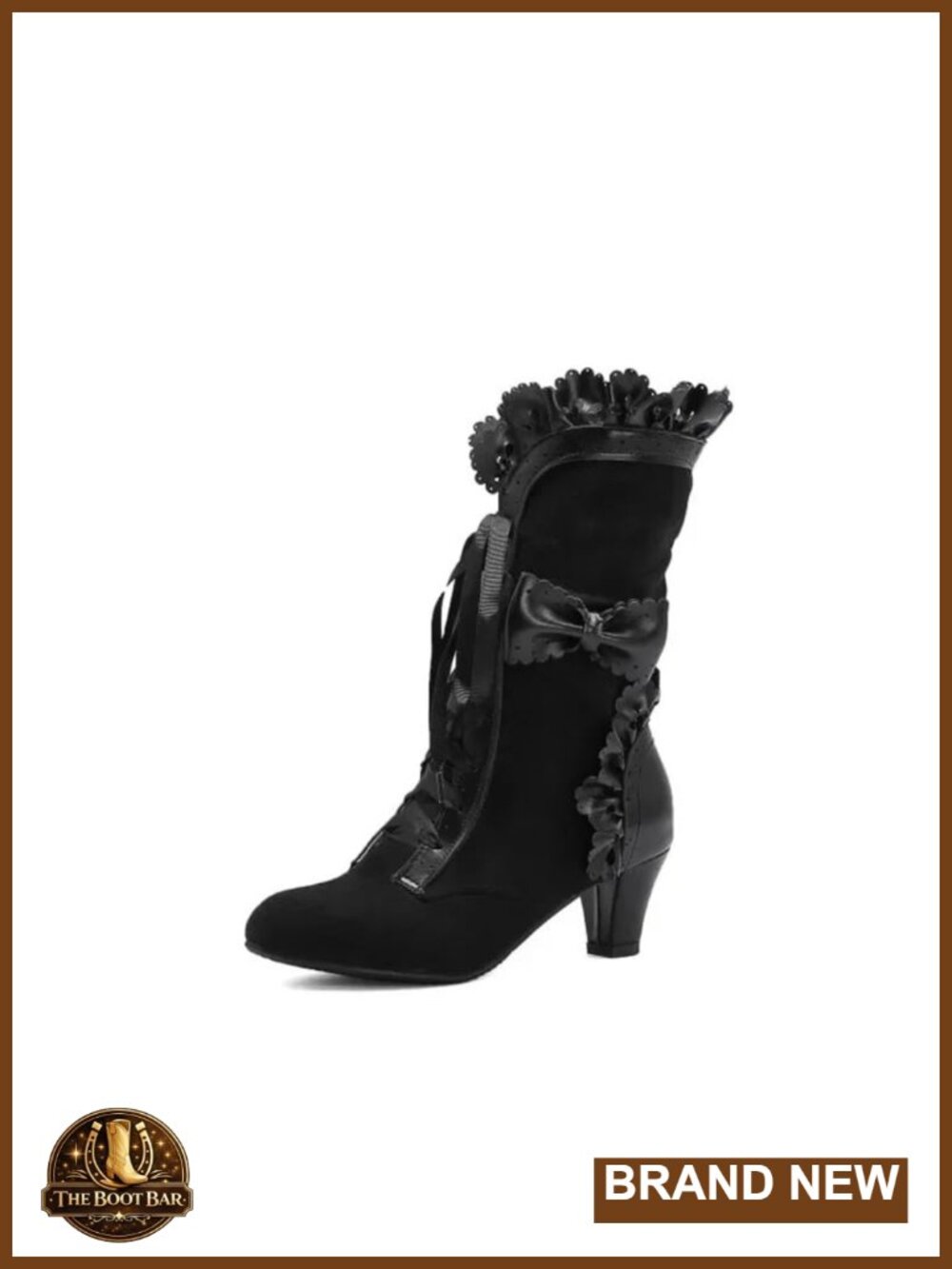 Victorian Lace Up Mid-Calf Boots Faux Suede Gothic Cosplay Kawaii